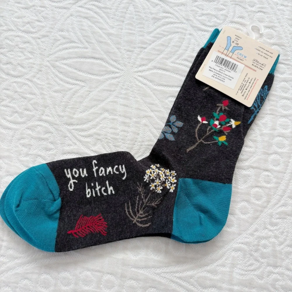 Blue Q Women's Combed Cotton Crew Novelty Socks, You Fancy B* (Sz 5-10)‎